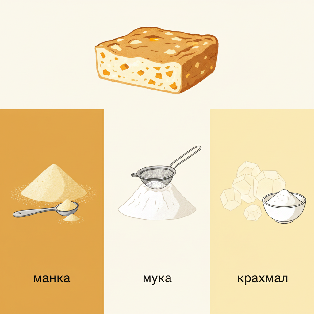 Манка, мука или крахмал: что выбрать — иллюстрация к статье «творожная запеканка с тыквой самая простая»